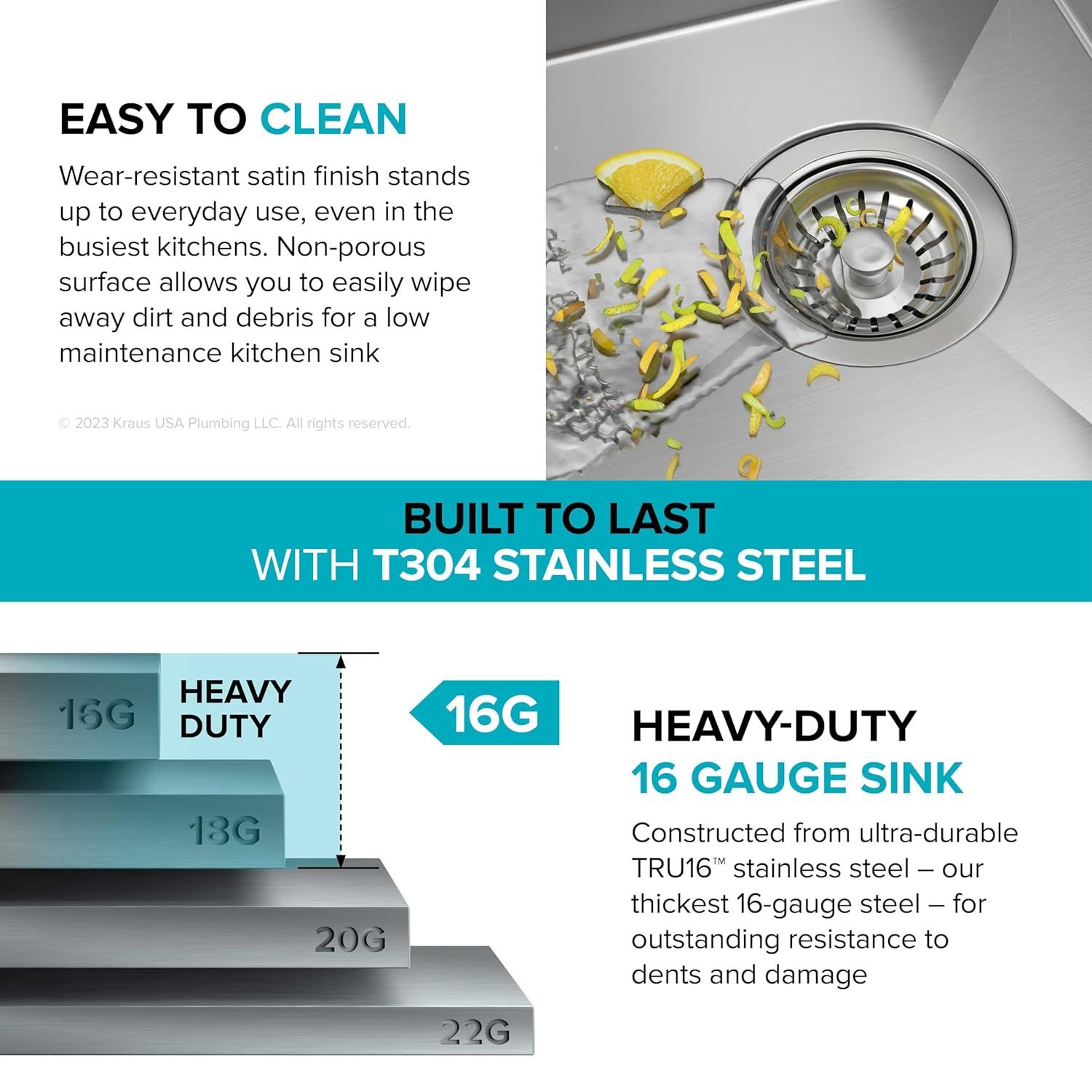 KRAUS Kore™ Workstation 17-inch L Undermount 16 Gauge Single Bowl Stainless Steel Bar Kitchen Sink