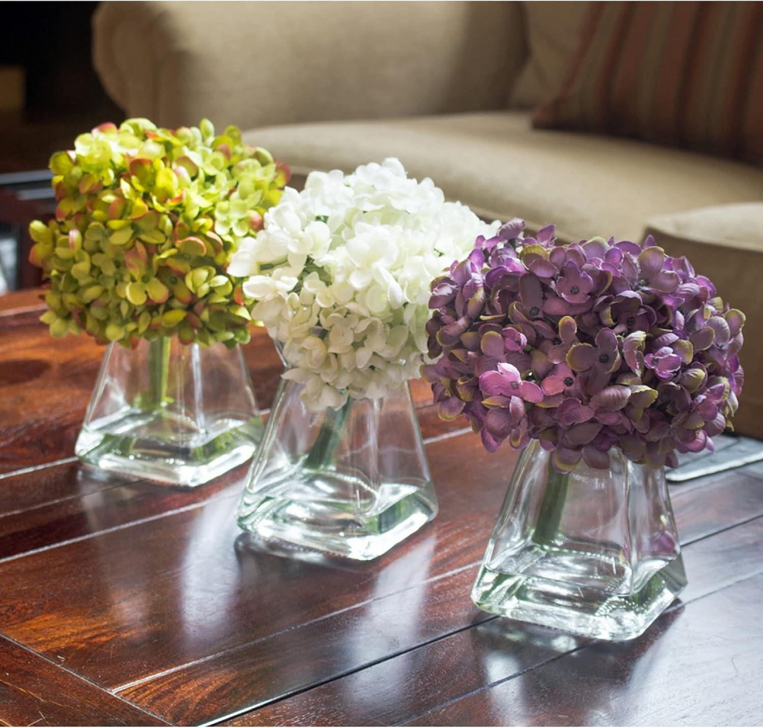 Set of 3 Multicolor Artificial Hydrangea Arrangements with Glass Vases