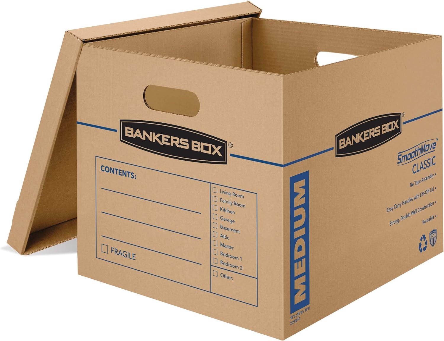 Fellowes Bankers Box 20pk Medium Classic Moving Boxes Tape-Free Moving Supplies with Reinforced Handles