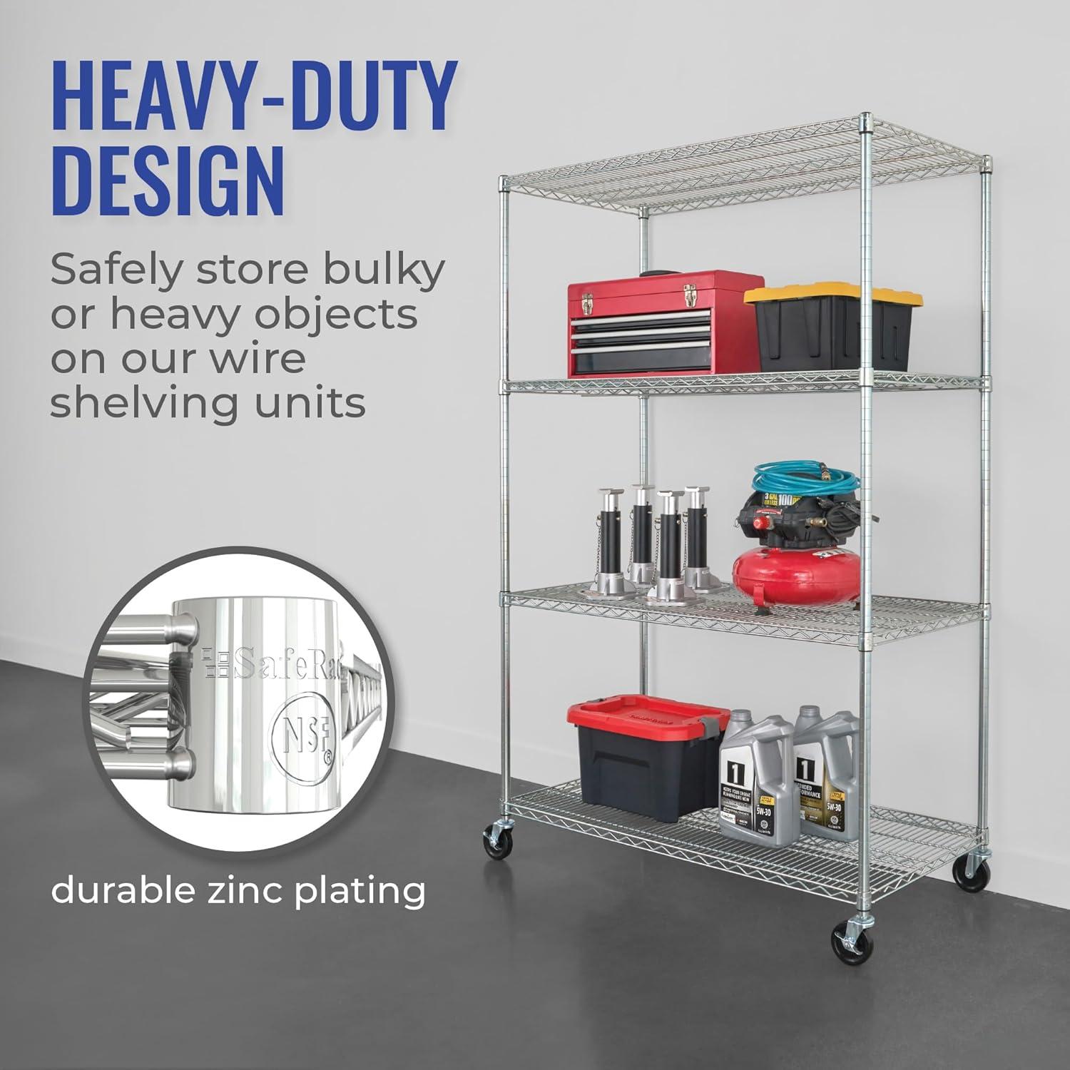 SafeRacks Heavy Duty Zinc-Plated Steel Wire 4-Tier Storage Shelving Unit