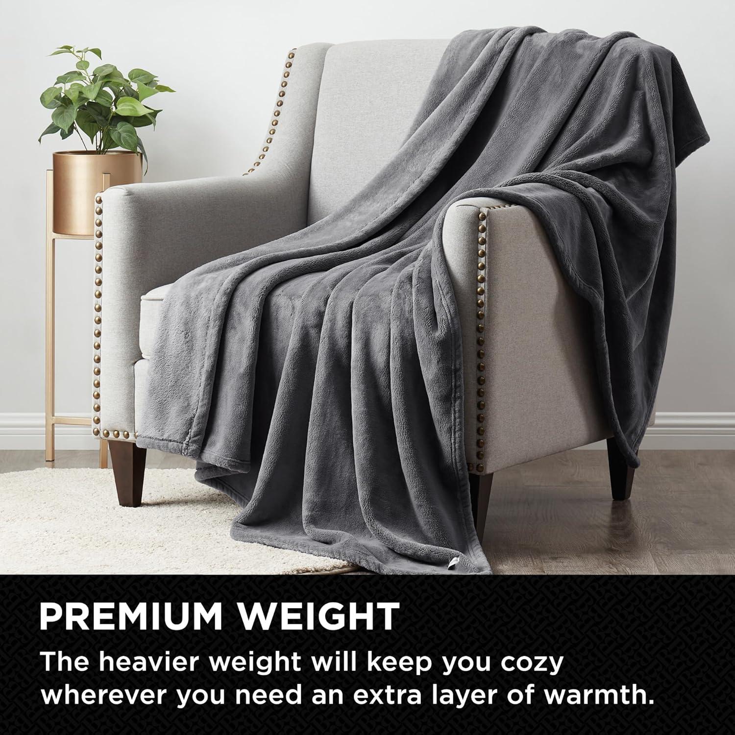 Luxurious Silver Plush Polyester Throw Blanket, 70" x 60"