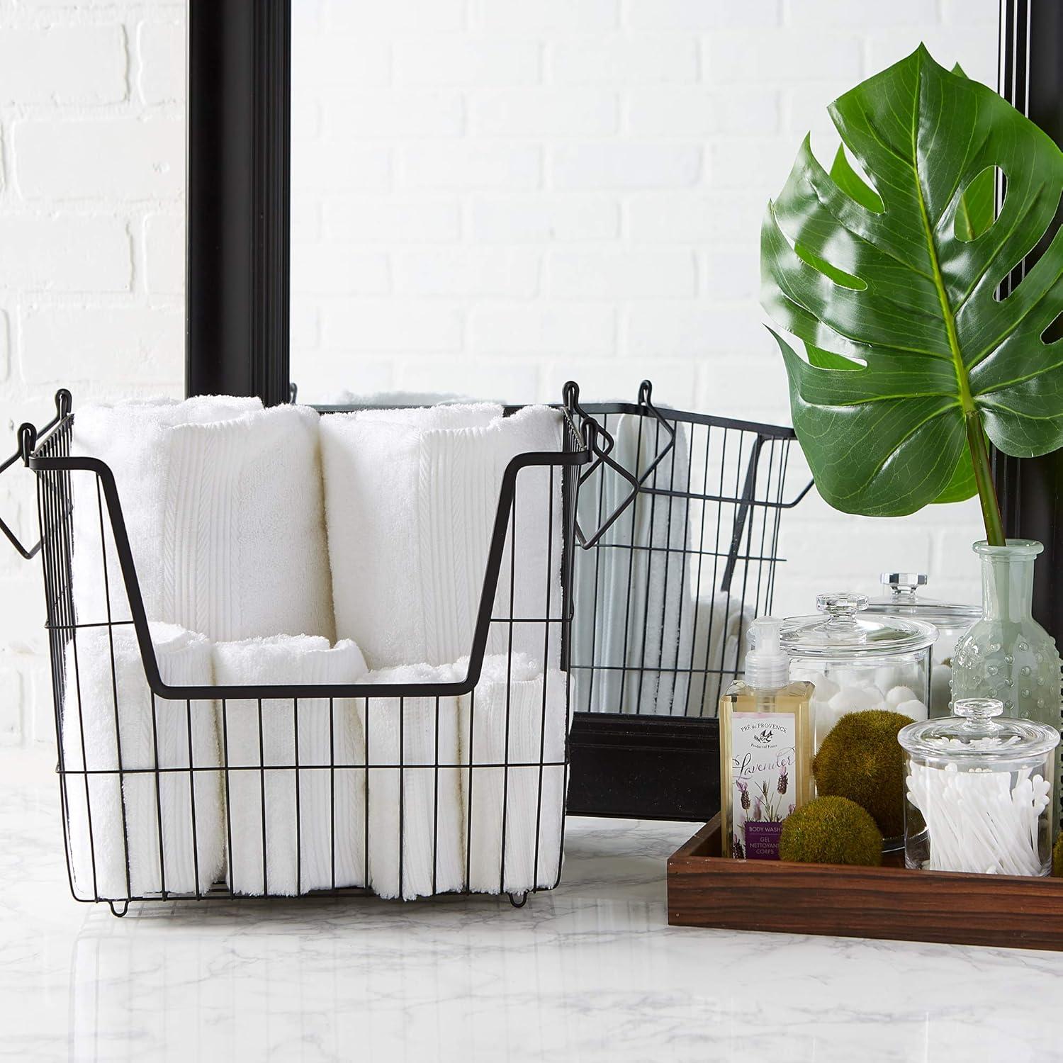 DII Design Imports Metal Wire Mesh Stackable Utility Storage Bin with Swinging Handles for Kitchens, Offices, and Living Rooms, Large, Cool Gray