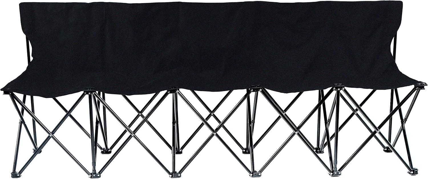 Black Portable 5-Seater Folding Team Sports Bench with Back