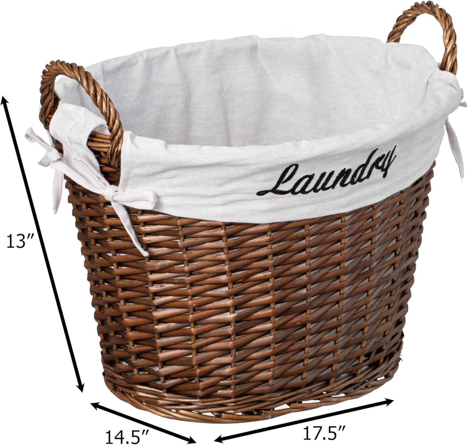 Wickerwise Handwoven Laundry Basket with Liner & Handles - Boho Decorative Storage Hamper for Clothes Blankets Pillows and Towels, Brown