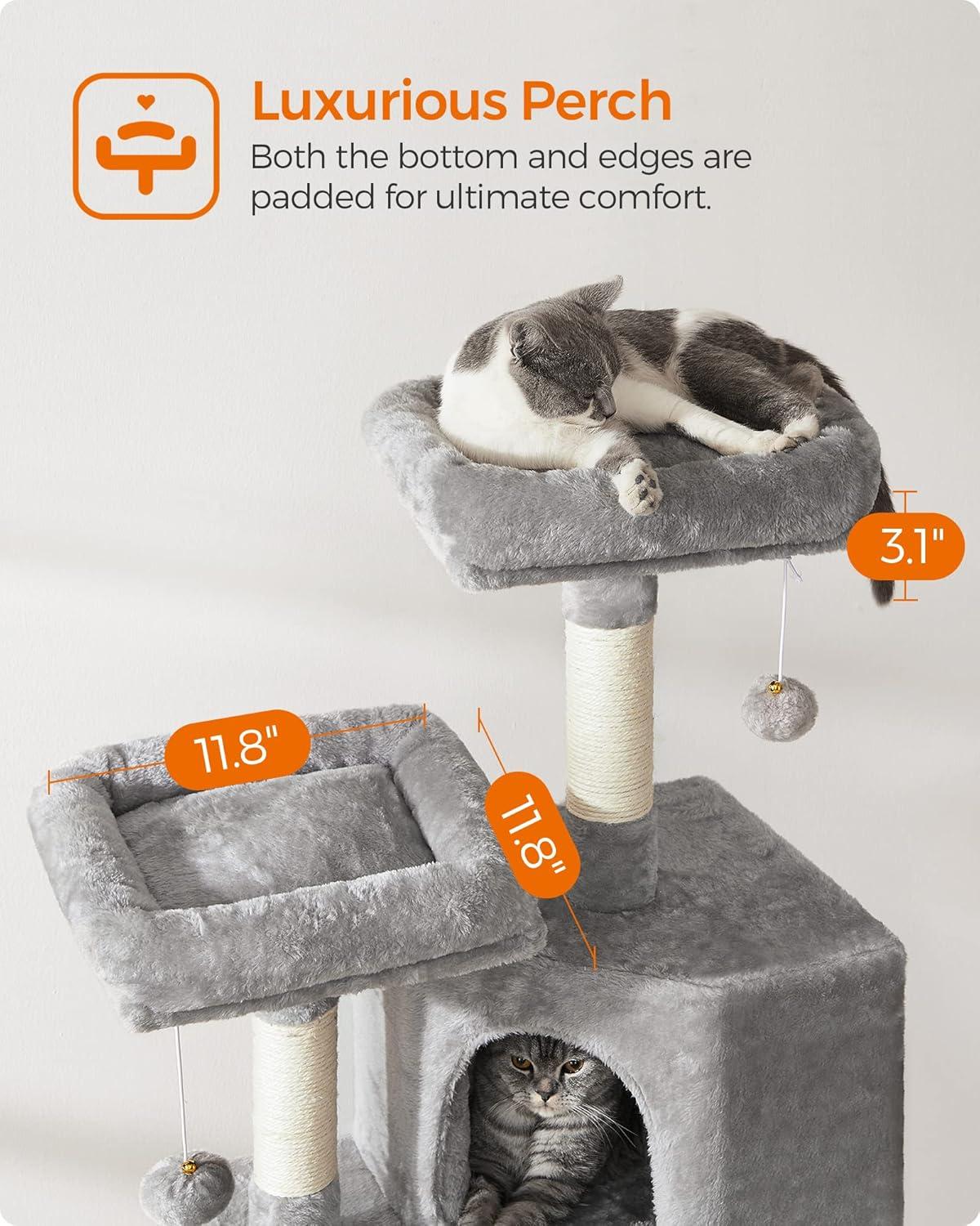 Light Gray Plush Cat Tree Tower with Sisal Scratching Posts