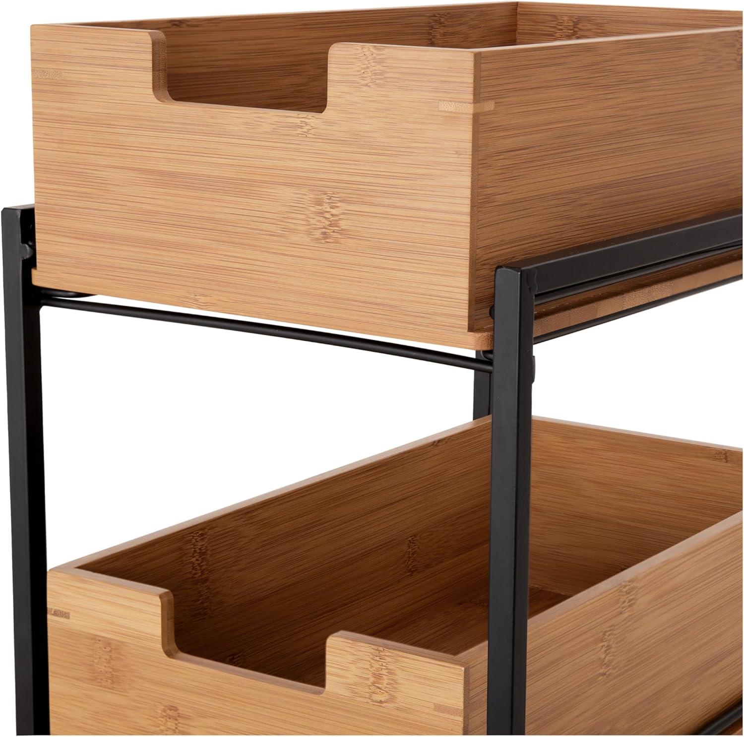 Seville Classics Bamboo Premium Organizer Storage Bins for Kitchen Silverware, Pantry, Closet, Office Desk, Pens, Utensils, Makeup, K Cup, Bamboo, 2-Tier Bin Set, Black