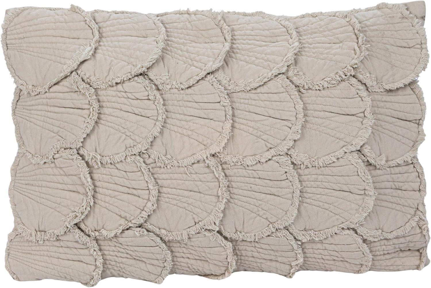 Sage Cotton Lumbar Pillow with Quilted Seashells