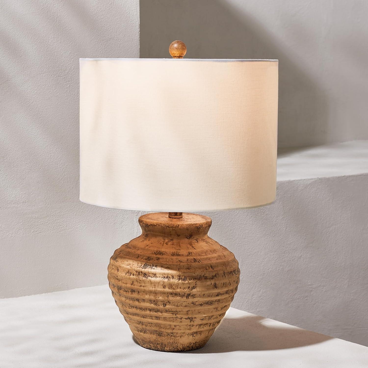 Kamryn Rustic Brown Resin Table Lamp with White Shade