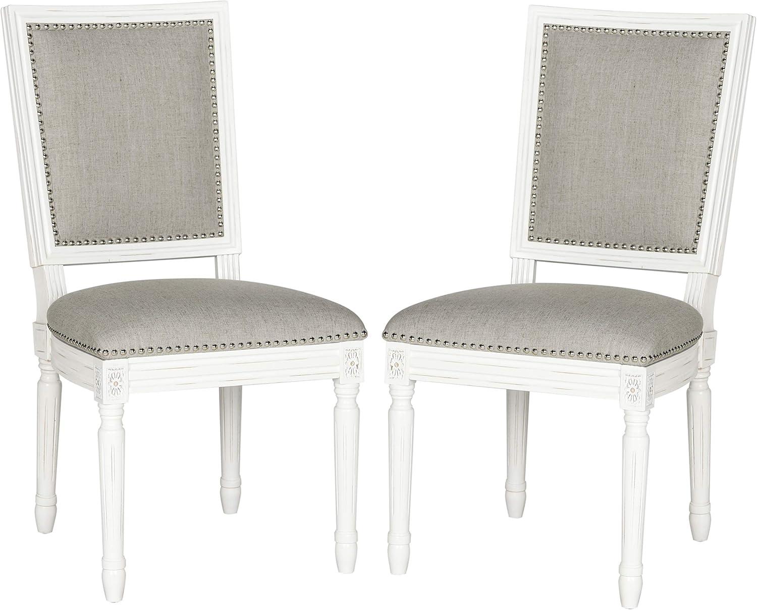 Buchanan 19H French Brasserie Linen Rectangle Side Chair Silver Nail Heads (Set Of 2) - Light Grey/Cream - Safavieh
