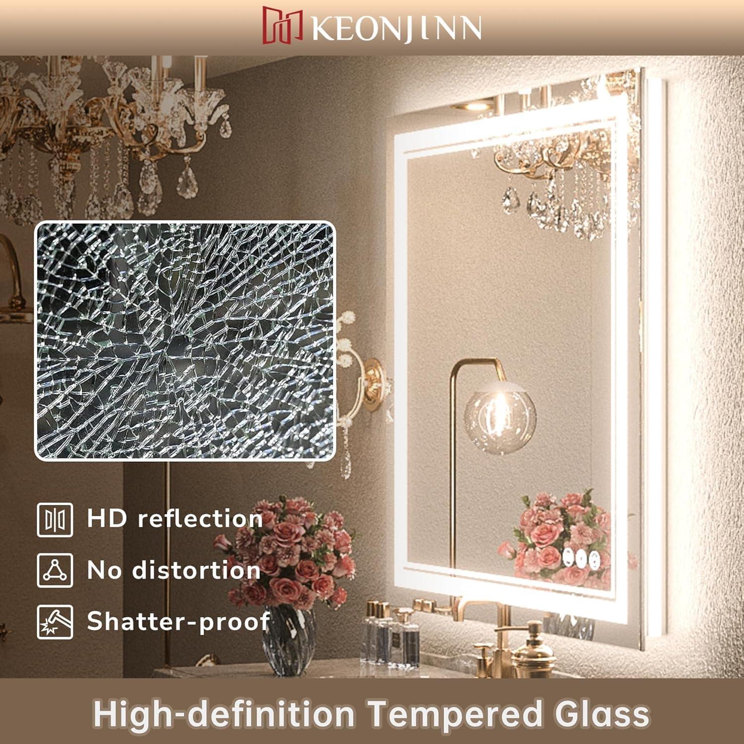 Ivy Bronx Keonjinn 40 X 24 In LED Bathroom Mirror With Lights, Adjustable 3 Color Lights, LED Vanity Mirror, Wall Mounted Anti-Fog Dimmable Mirror, UL Listed LED Driver, HD Tempered Glass(Horizontal/Vertical)