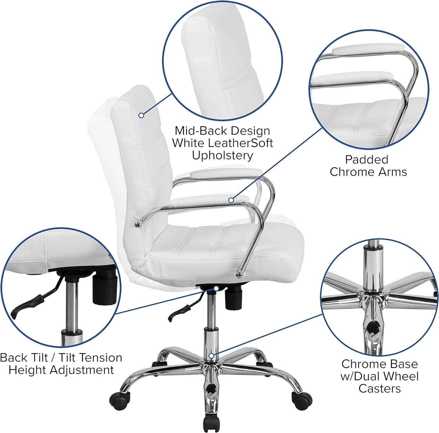 White Mid-Back LeatherSoft Swivel Executive Chair with Chrome Base