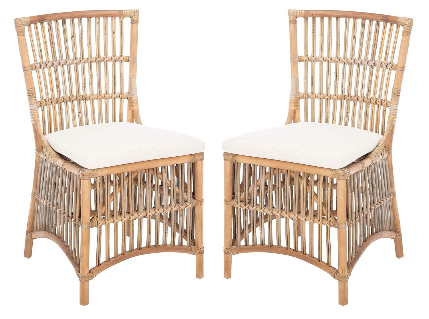 Erika Rattan Accent Chair W/ Cushion - ACH6511 - Set of 2 - White/Natural Unfinished - Safavieh