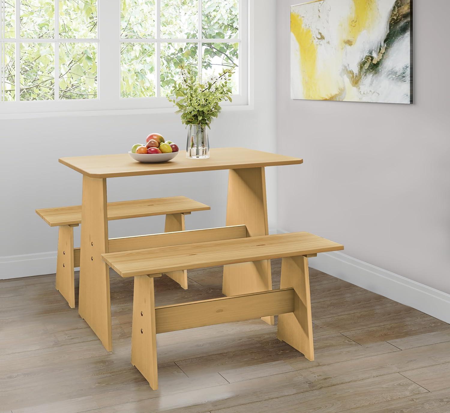 Natural Pine 3-Piece Dining Set with Benches