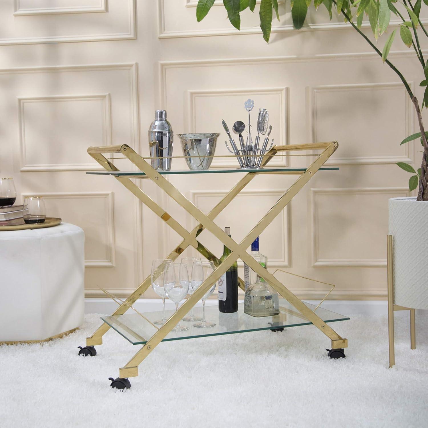 Sagebrook Home Rolling Bar Cart Gold