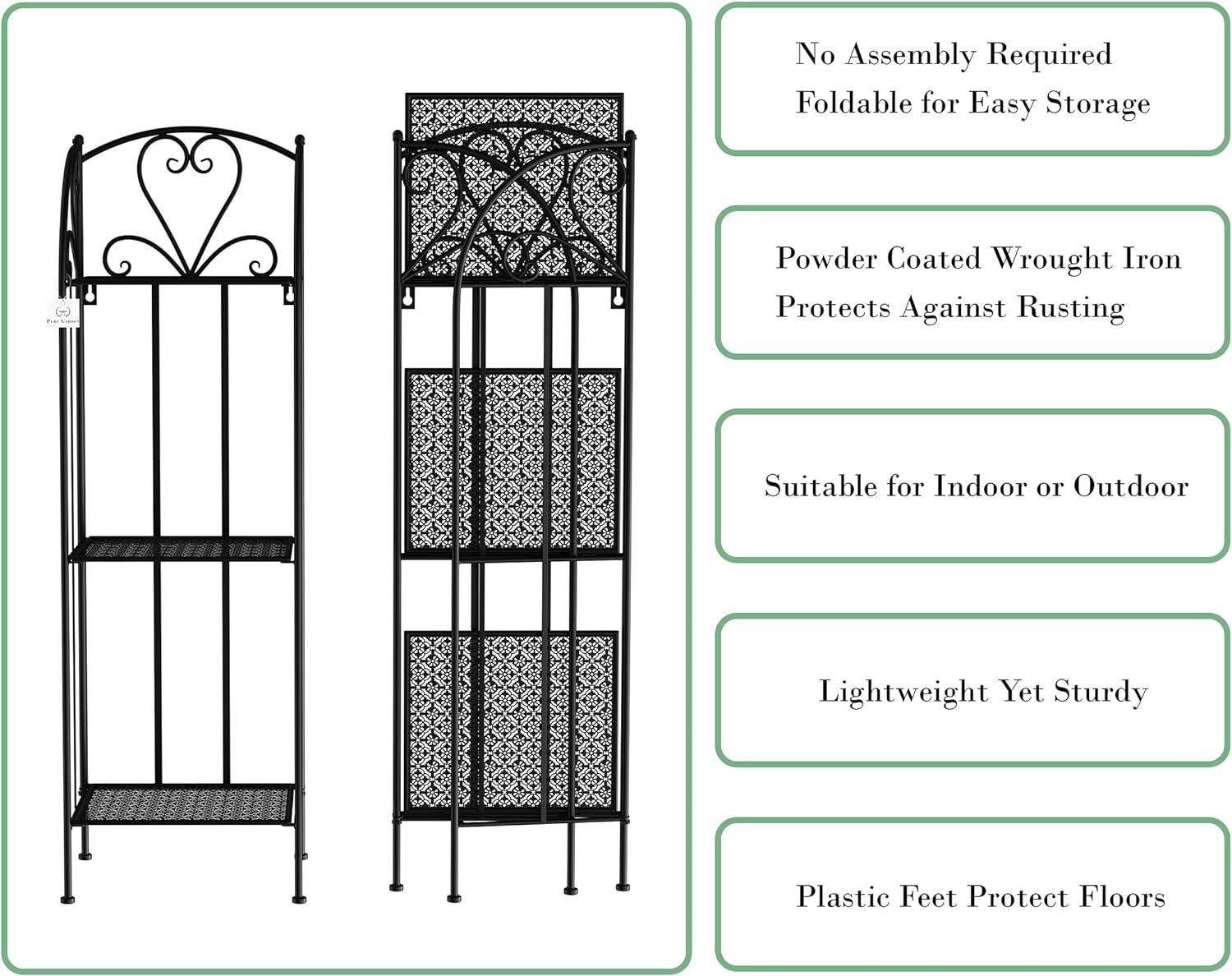 Black Wrought Iron 3-Tier Folding Plant Stand