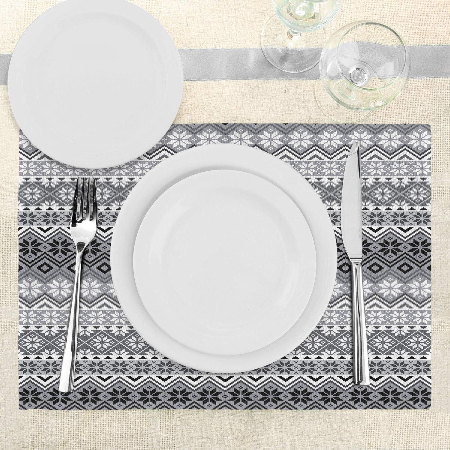 Ambesonne Grey Place Mats Set of 4, Nordic Snowflake Pattern, Standard Size, Grey White Black