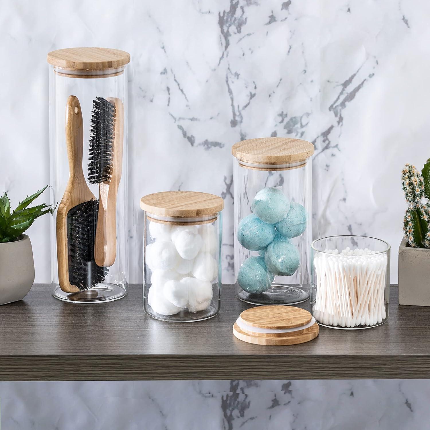 Honey Can Do 4-Piece Glass Jar Storage Set, Bamboo Lids, Natural/Clear