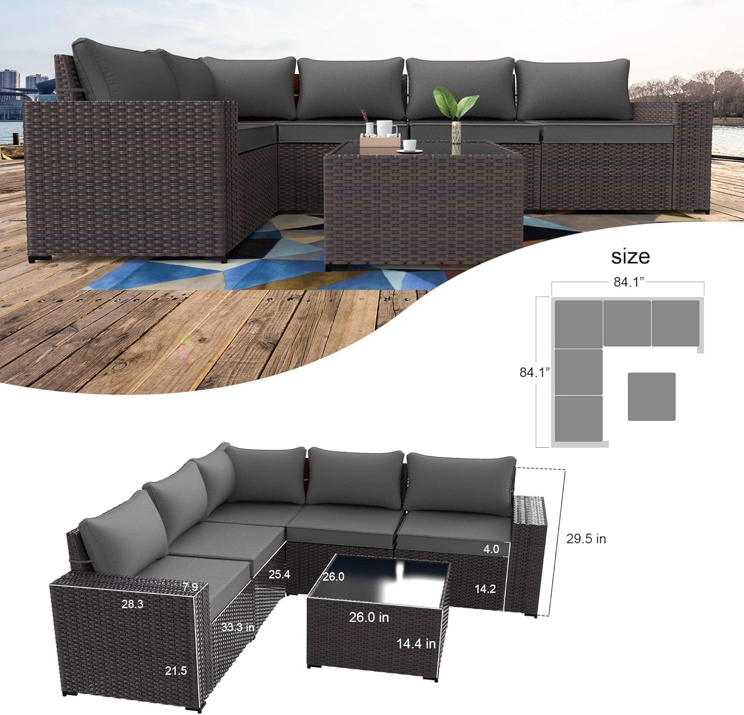 Gray 5-Person Steel Frame Wicker Outdoor Sectional Sofa Set