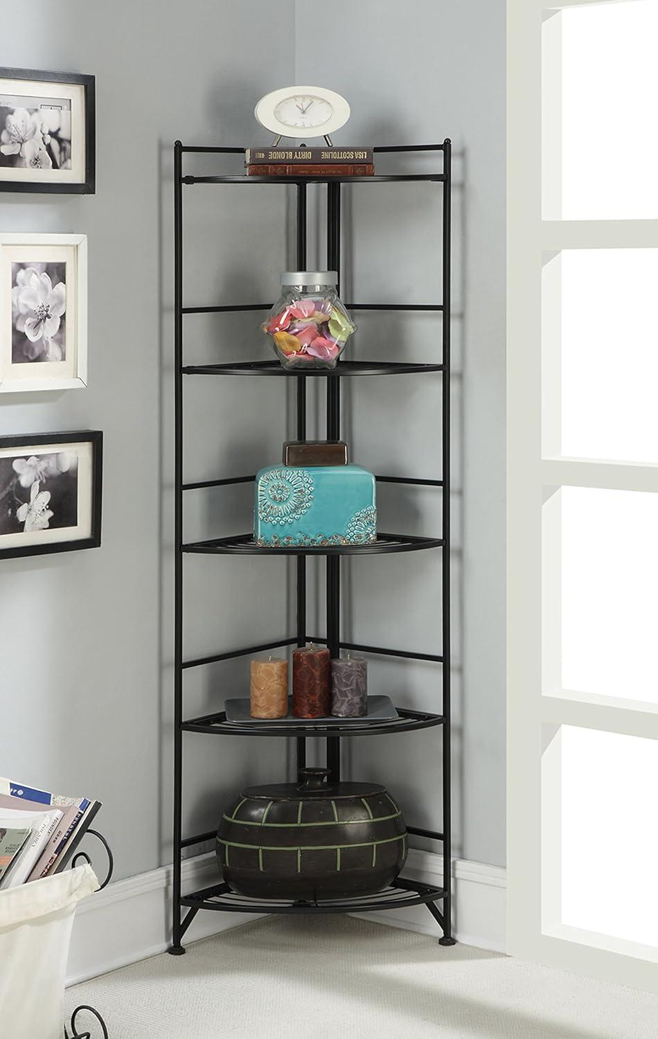 Convenience Concepts Xtra Storage 5 Tier Folding Metal Corner Shelf, Black