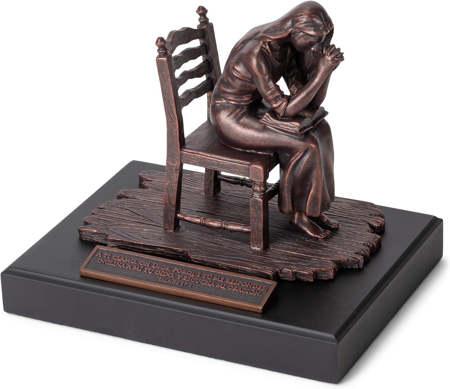 Bronze Finish Resin Praying Woman Sculpture with Spanish Scripture