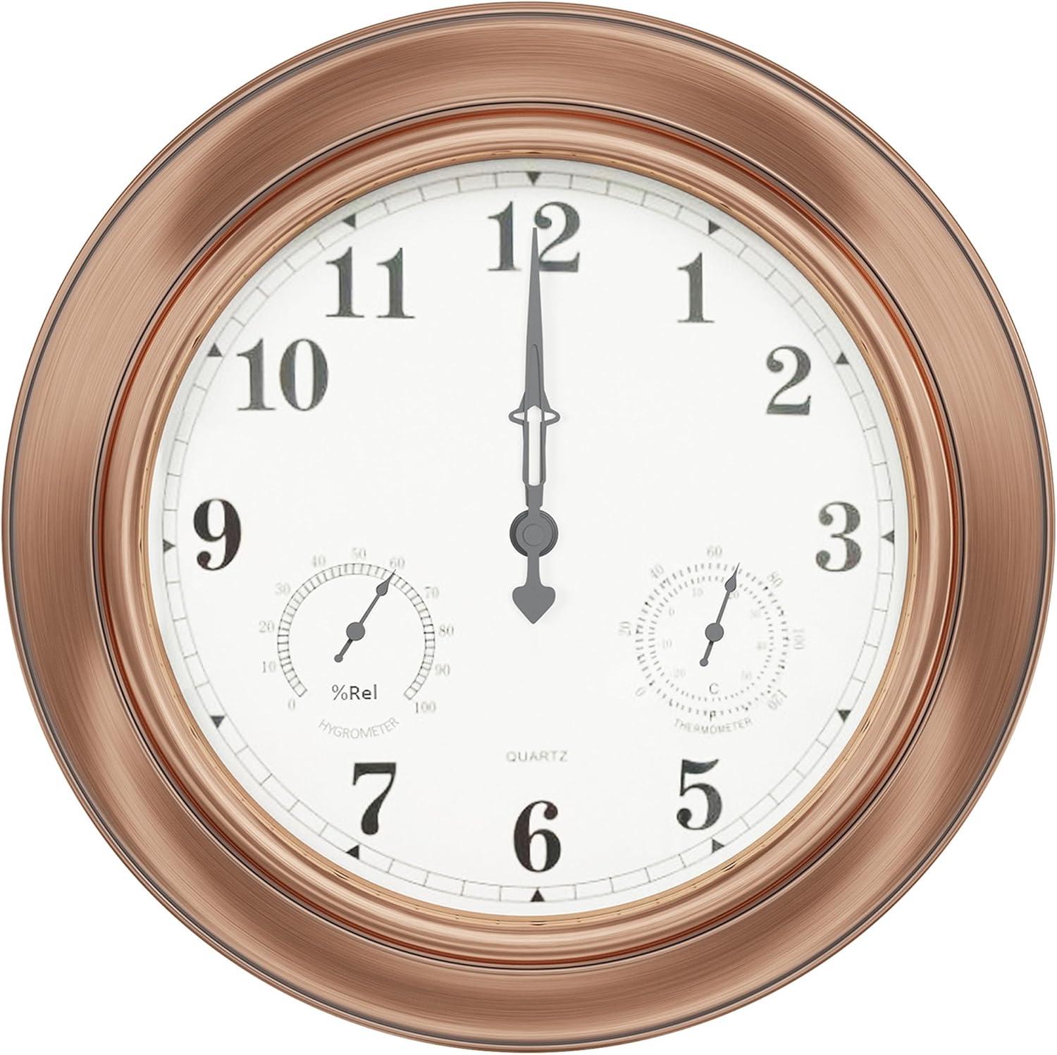 Pure Garden Indoor Outdoor Clock Thermometer Combo - 18-Inch Waterproof Outdoor Wall Clock with Temperature and Humidity by Pure Garden