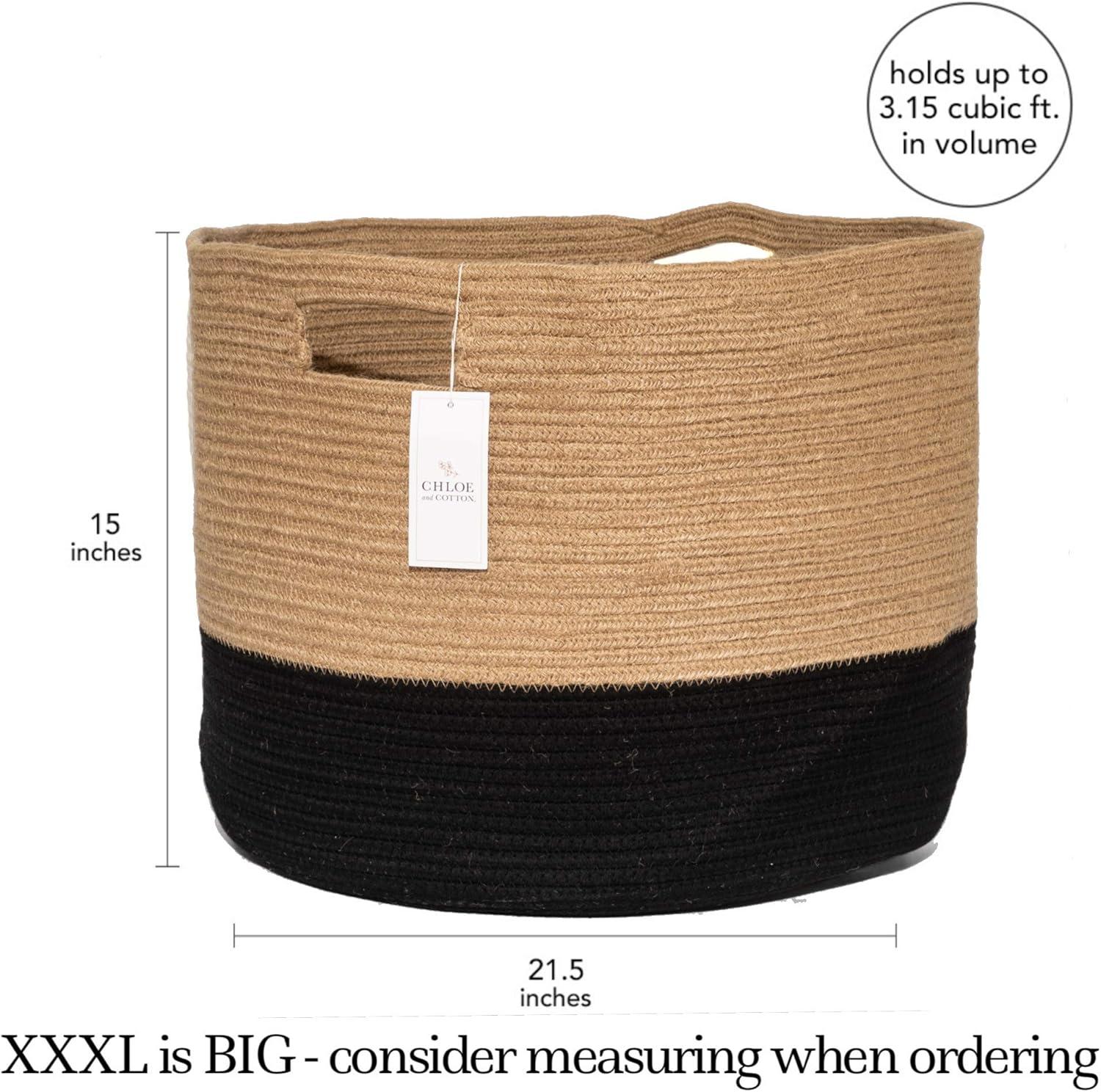 XXXL Farmhouse Round Woven Rope Storage Hamper with Jute Black Handles