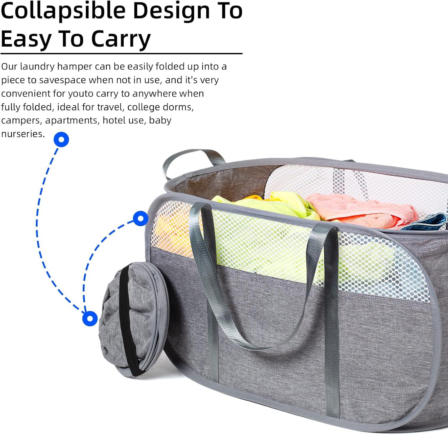 Pop-Up Laundry Hamper with Reinforced U-Shaped Handle - 1.5 Load Capacity Collapsible Basket, Magnetic Closure, Anti-Snap Safety Design, Fits in Washer/Dryer Gaps