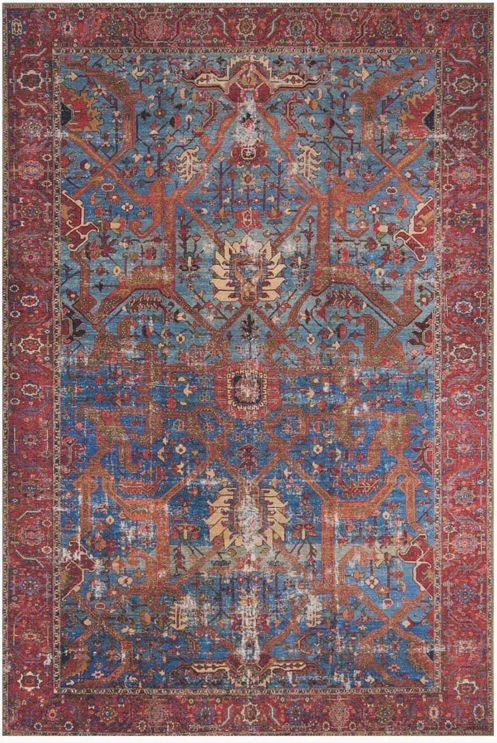 Loloi II Loren Collection LQ-10 Blue / Red Oriental Area Rug 2'-6" x 7'-6"