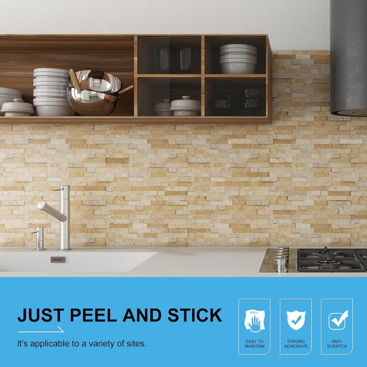 3D 11" x 12" Natural Stone Peel & Stick Mosaic Tile