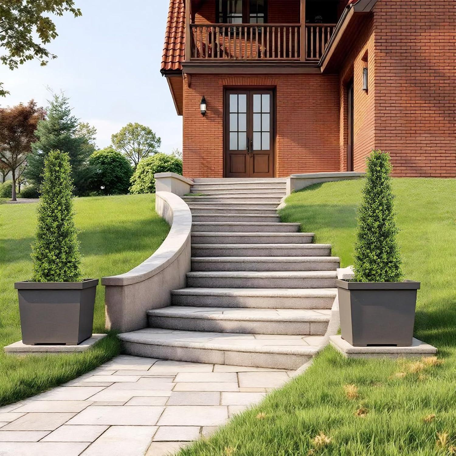 4ft Artificial Boxwood Topiary Trees, Set of 2 – UV Resistant Faux Evergreen Shrubs and Bushes for Outdoor Planters, Realistic Fake Plants for Front Porch Outside Patio Yard, 4 Foot Tall