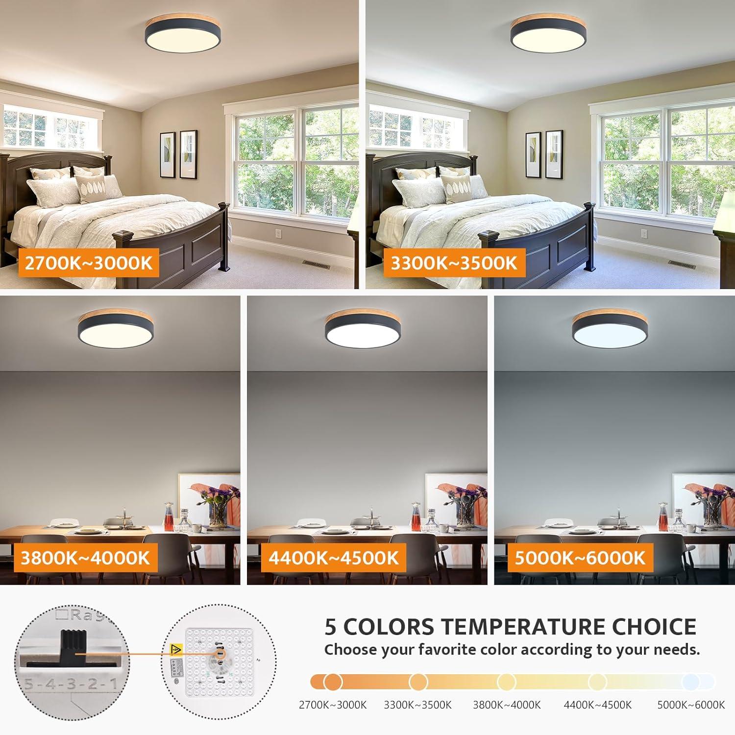 2700K-6000K Round Wood Flush Mount Ceiling Light Fixtures