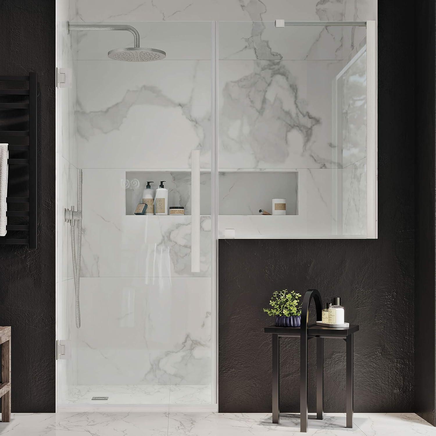 Satin Nickel Frameless Alcove Shower Door Kit with Tempered Glass