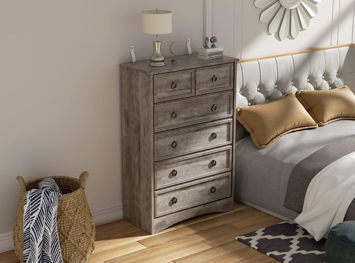 6 Drawer Dresser, Tall Wood Chest of Drawers Dressers for Bedroom, Living Room, Gray