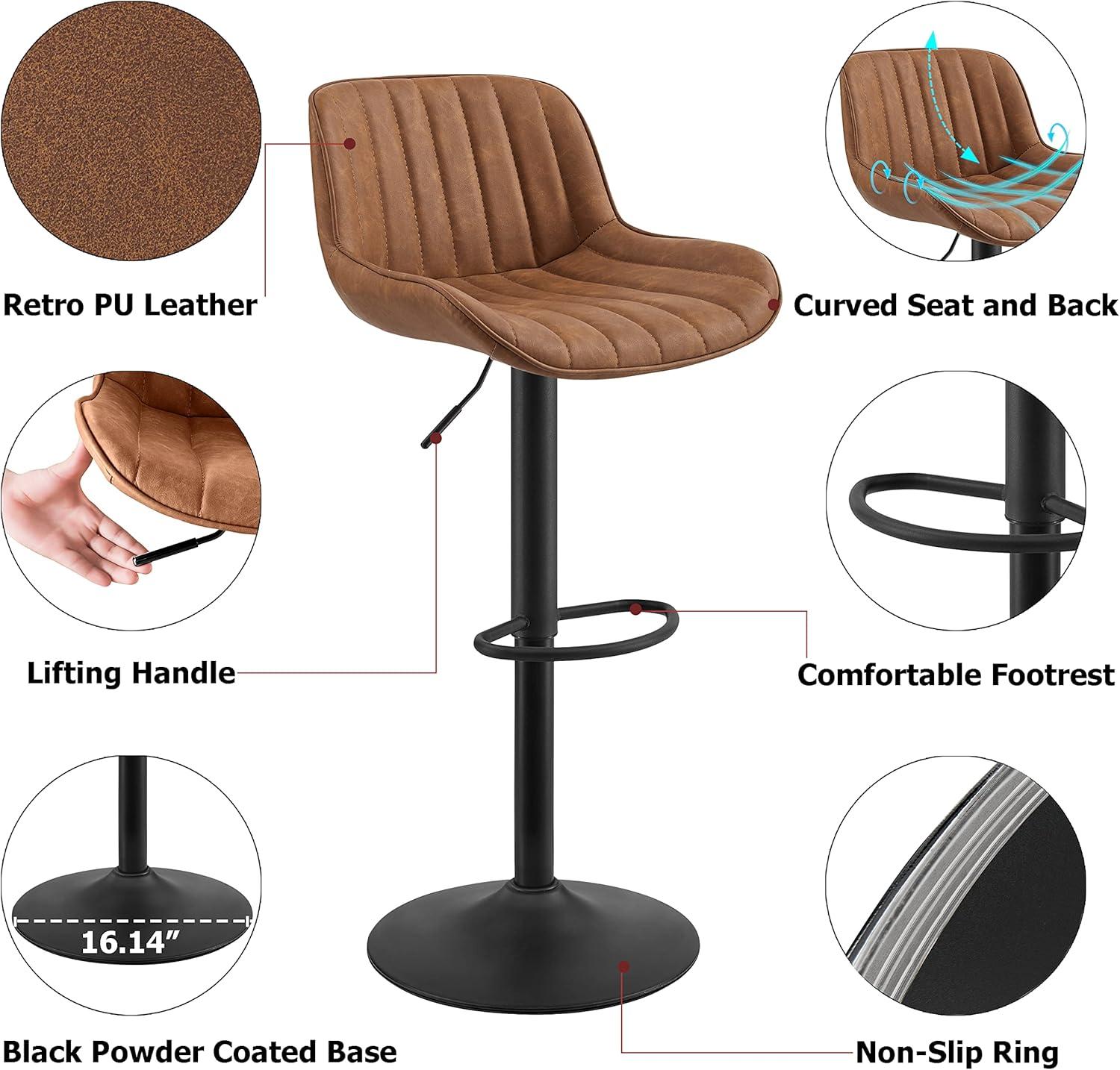 walsunny Swivel Upholstered Adjustable Height Counter Stool with Metal Frame (Set of 2)