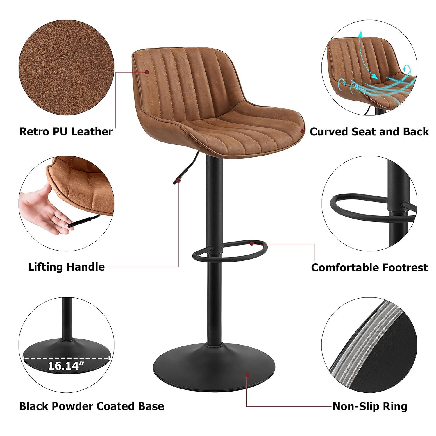 walsunny Swivel Upholstered Adjustable Height Counter Stool with Metal Frame (Set of 2)