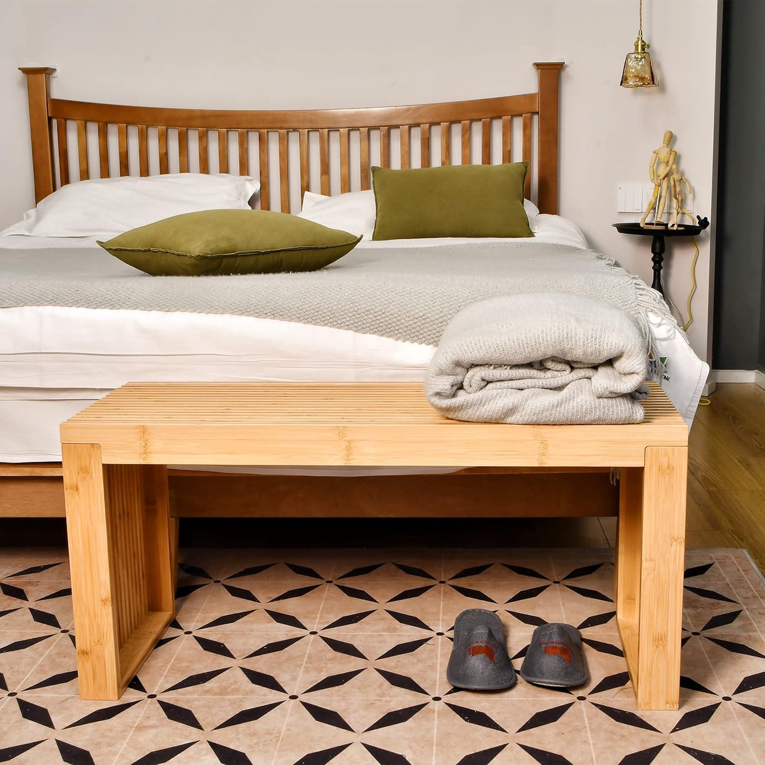 George Oliver Bamboo Dining Bench, 35 Inch Farmhouse Decor Indoor Kitchen Table Bench, Entryway Shoe Rack Bench, Outdoor Bench, Solid Bamboo Benches For Living Room, Hallway, Bedroom, Bathroom