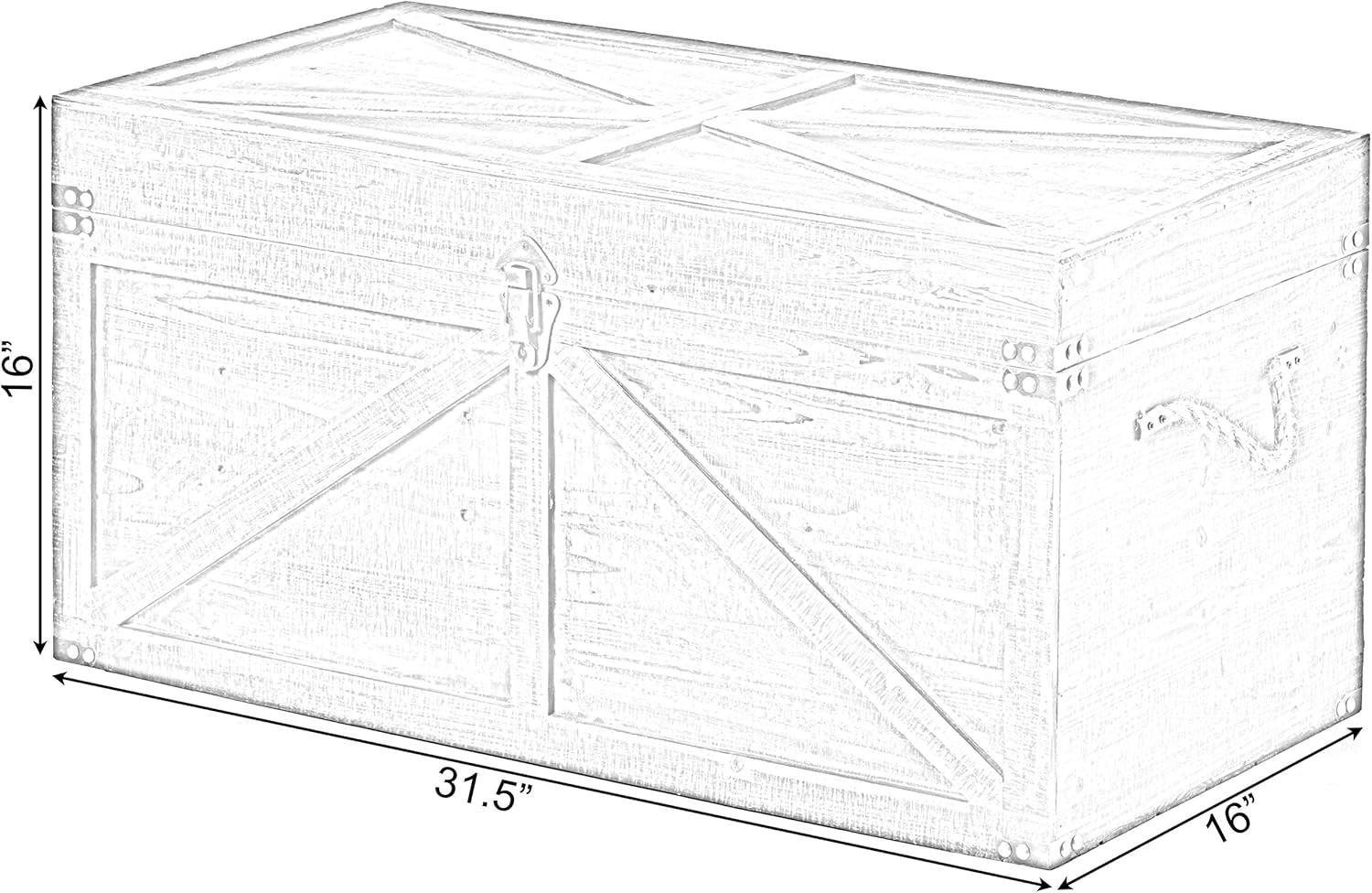 Vintiquewise Vintiquewise Brown Large Wooden Lockable Trunk Farmhouse Style Rustic Design Lined Storage Chest with Rope Handles