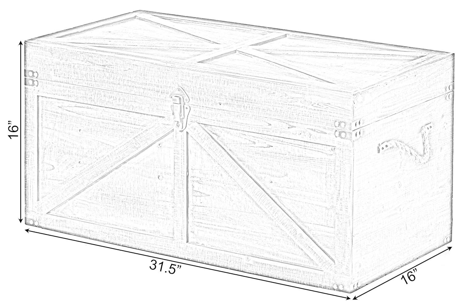 Vintiquewise Vintiquewise Brown Large Wooden Lockable Trunk Farmhouse Style Rustic Design Lined Storage Chest with Rope Handles