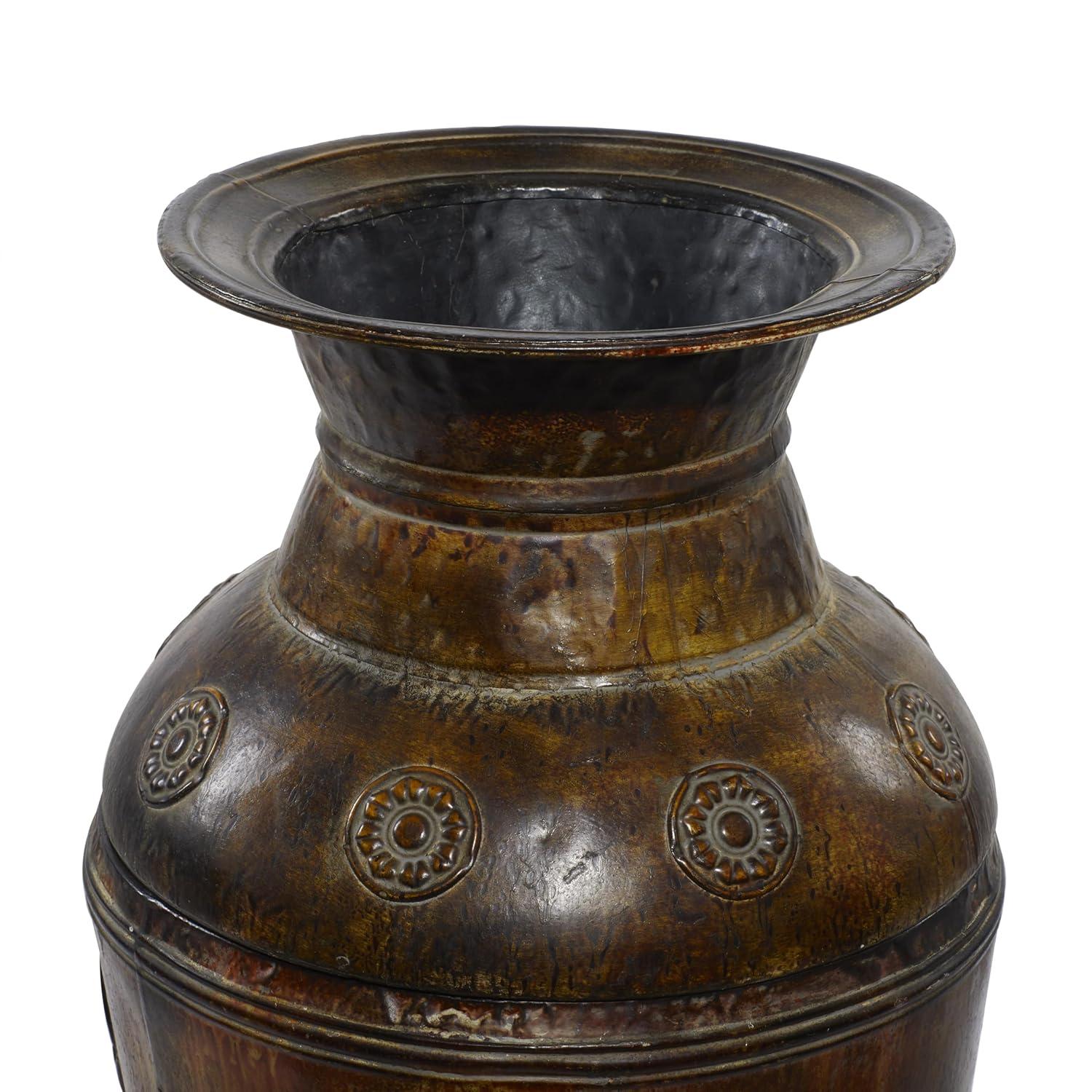 DecMode 29", 22"H Floral Indoor Outdoor Large Brown Metal Vase with Evil Eye Relief, Set of 2