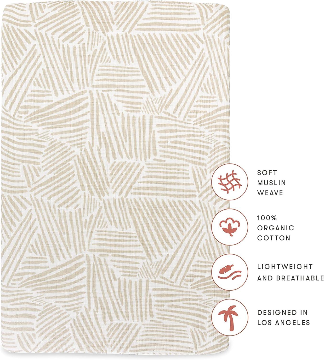Oat Stripe Mini Crib Sheet In Muslin Cotton