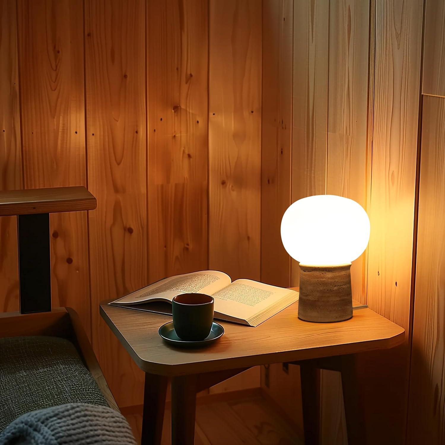 Brightech Neptune 12" LED Table Lamp With Natural Travertine Stone Base | Wayfair