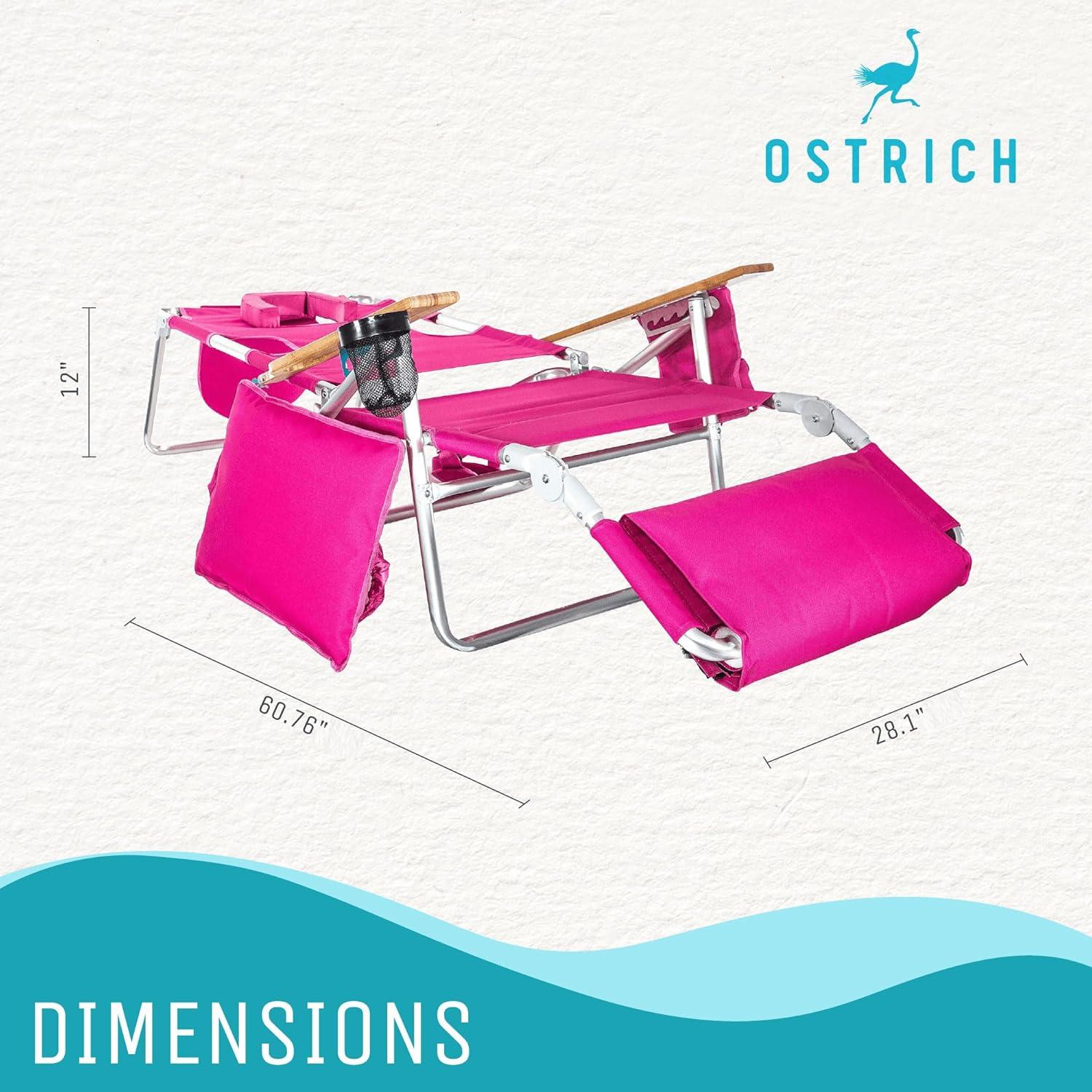 Pink Adjustable Aluminum Beach Lounger with Cushions and Arms