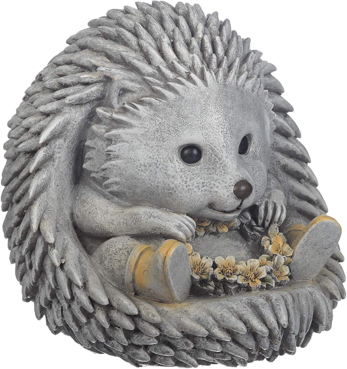 Gray Resin Hedgehog Garden Statue with Yellow Boots