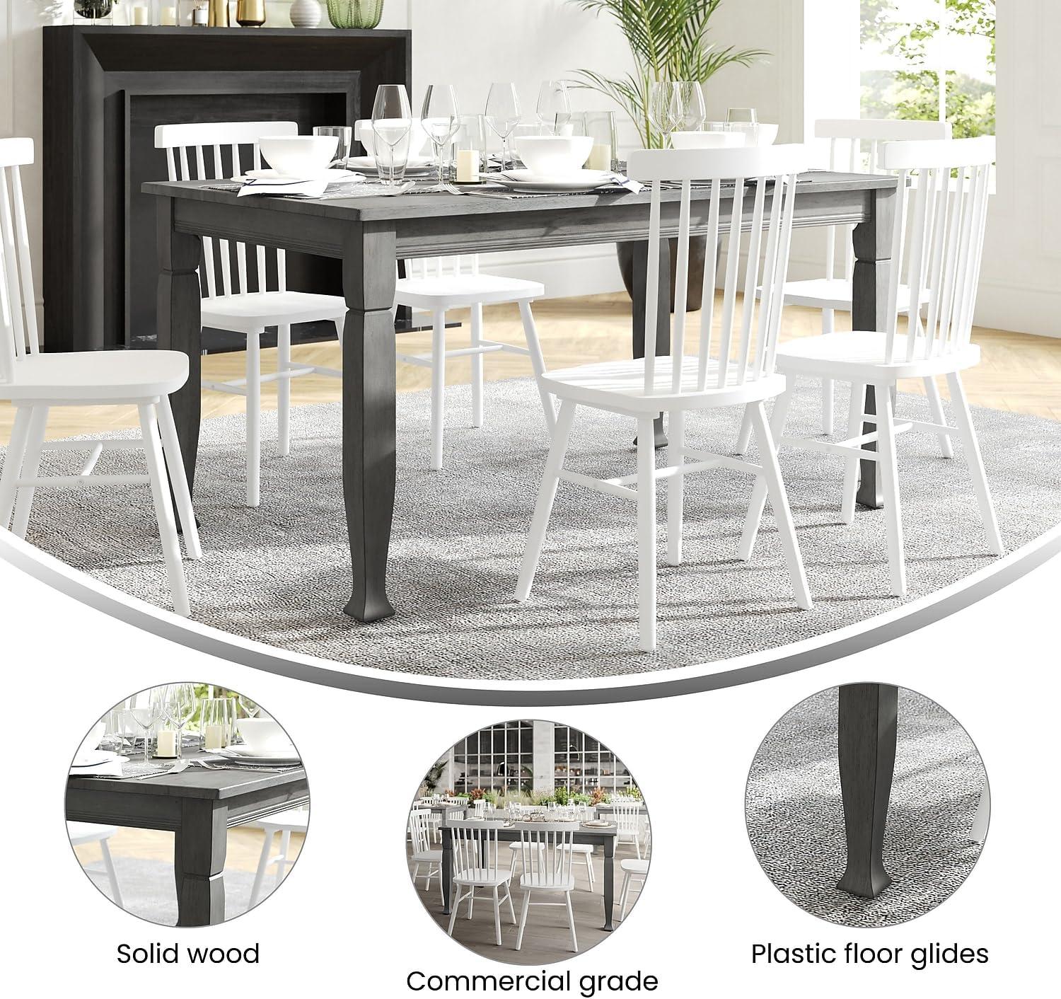 Flash Furniture Grace 60" Solid Wood Dining Table with Turned Wooden Legs, Commercial Grade Heavy Duty Rectangle Wood Table for 6, Antique Gray Finish