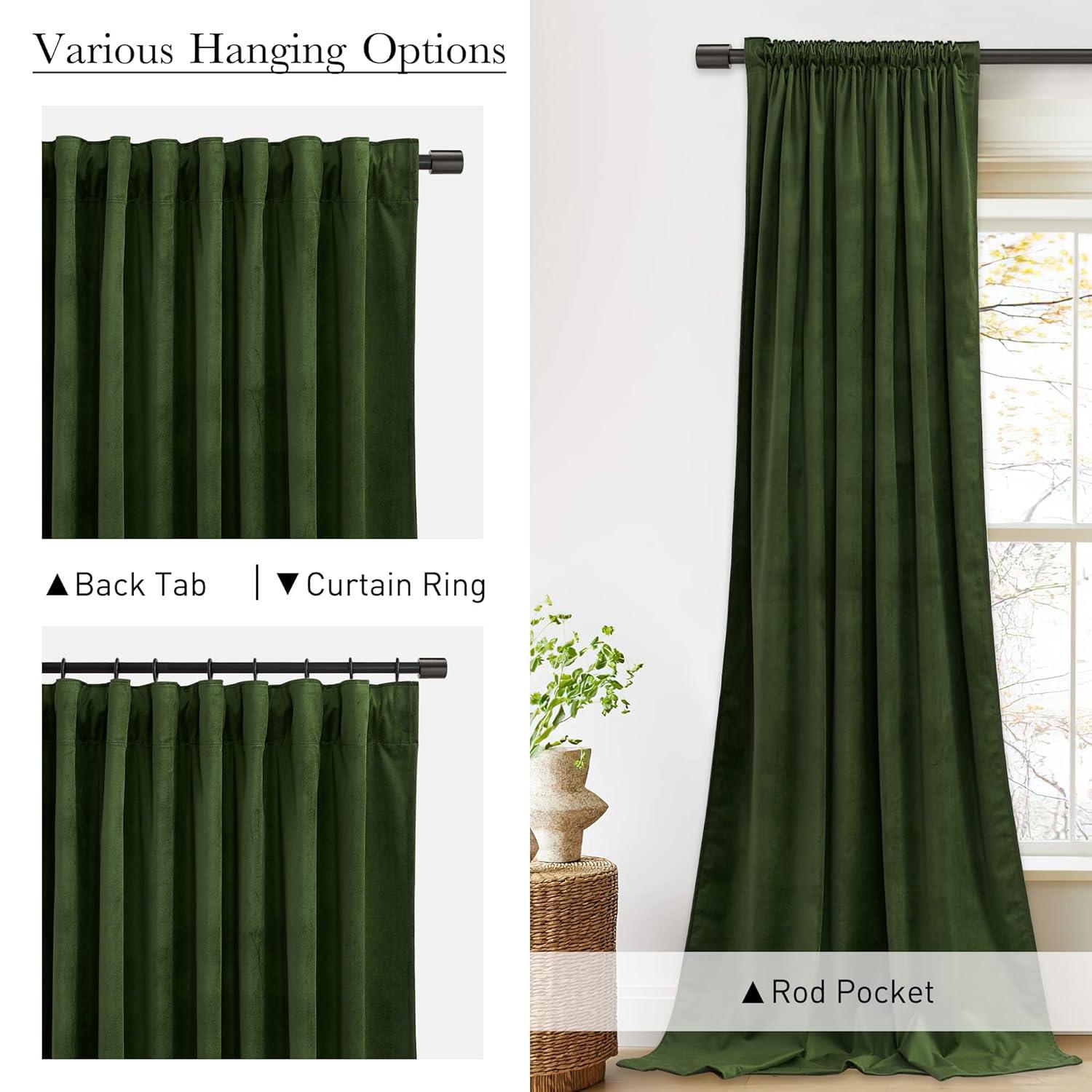 StangH Moss Green Curtains for Living Room, Super Soft Luxury Velvet Room Darkening Drapes 102 inches Long Christmas Holiday Home Decor for Bedroom/Laundry, W52 x L102, 2 Panels