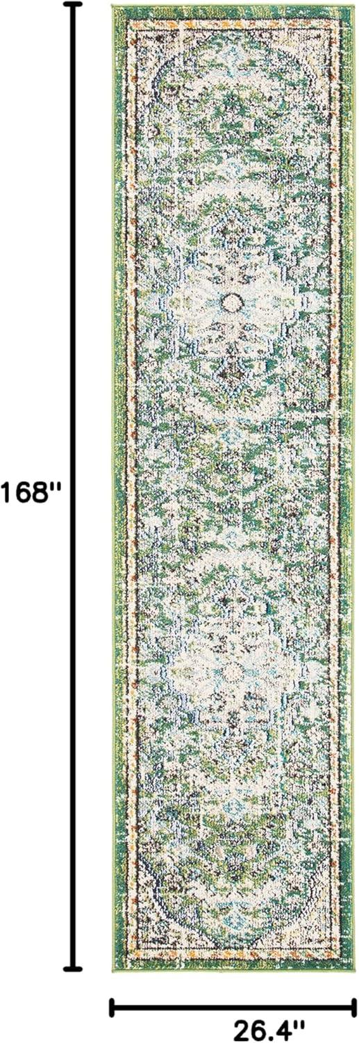 Madison MAD447 Power Loomed Runner Rug - Green/Turquoise - 2'2"x14' - Safavieh.