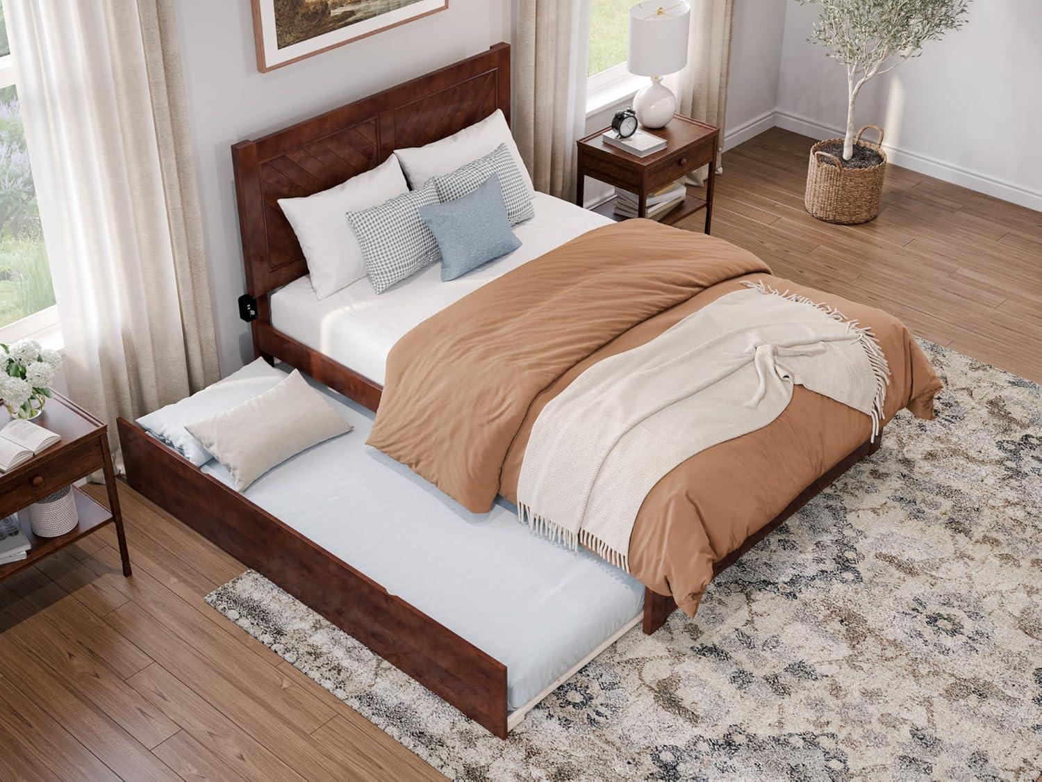 AFI Canyon Walnut Solid Wood Platform Bed with Matching Footboard & Twin-XL Trundle, King