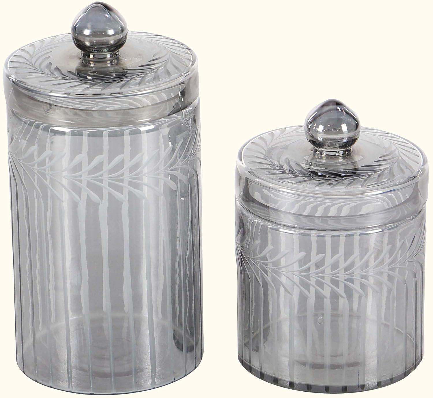 Elegant Gray Glass Handmade Decorative Jar Duo