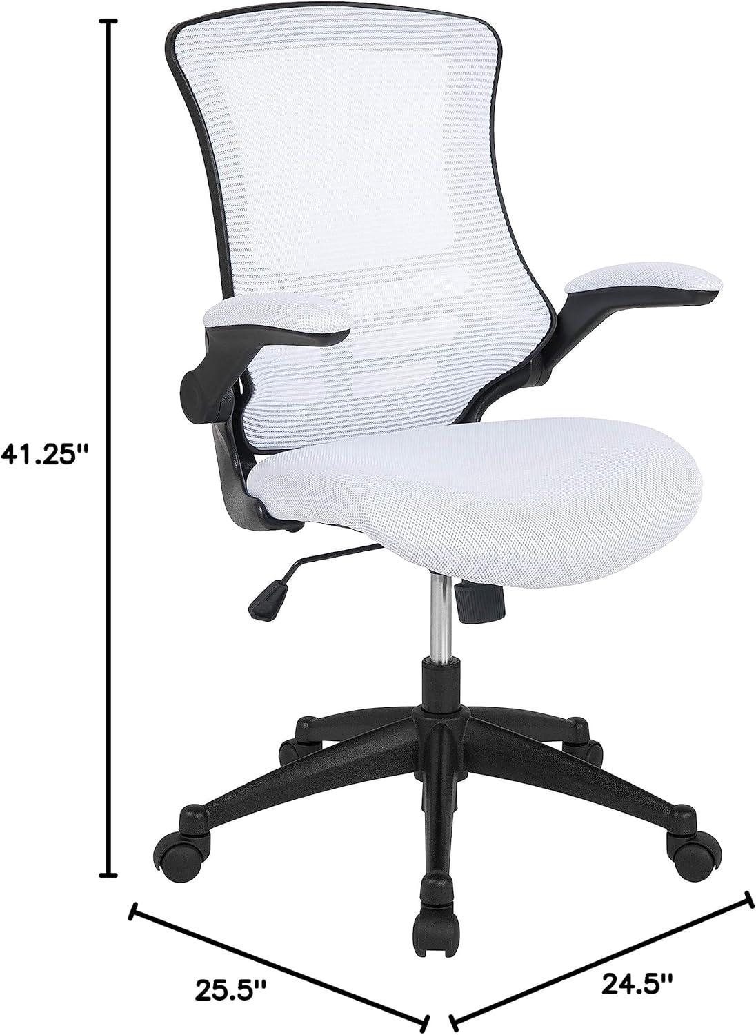 Flash Furniture Kelista Mid-Back White Mesh Swivel Ergonomic Task Office Chair with Flip-Up Arms