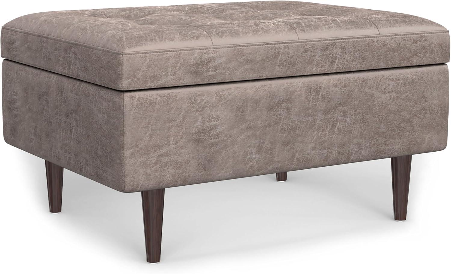 Simpli Home Shay 34"W Upholstered Coffee Table Storage Ottoman with Lift Top and Tufted Detailing